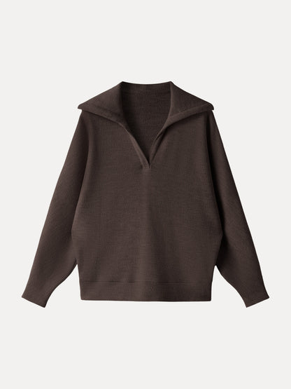 Cozy Collared V-Neck Batwing Sleeve Pullover