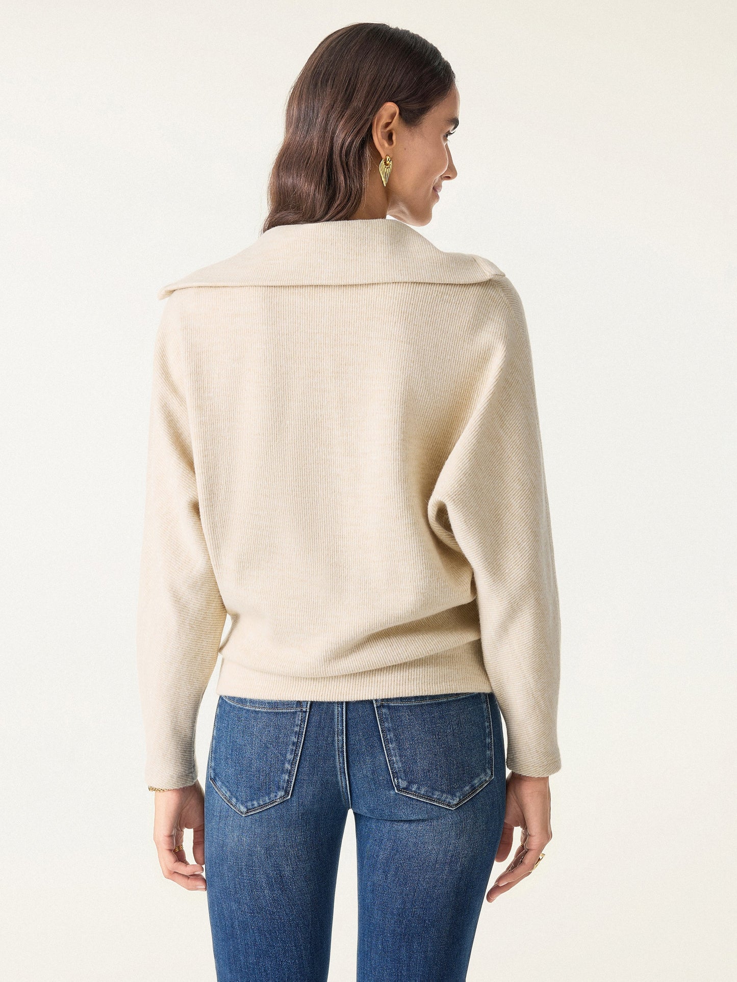 Cozy Collared V-Neck Batwing Sleeve Pullover